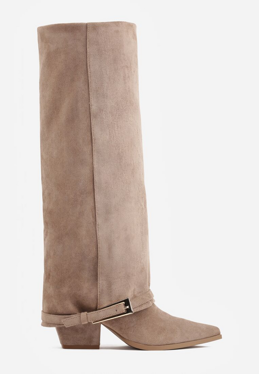 Bottes Hautes Style revers en Suédine - taupe