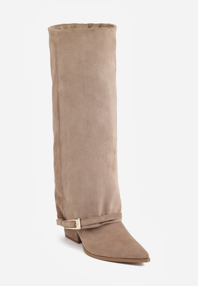 Bottes Hautes Style revers en Suédine - taupe