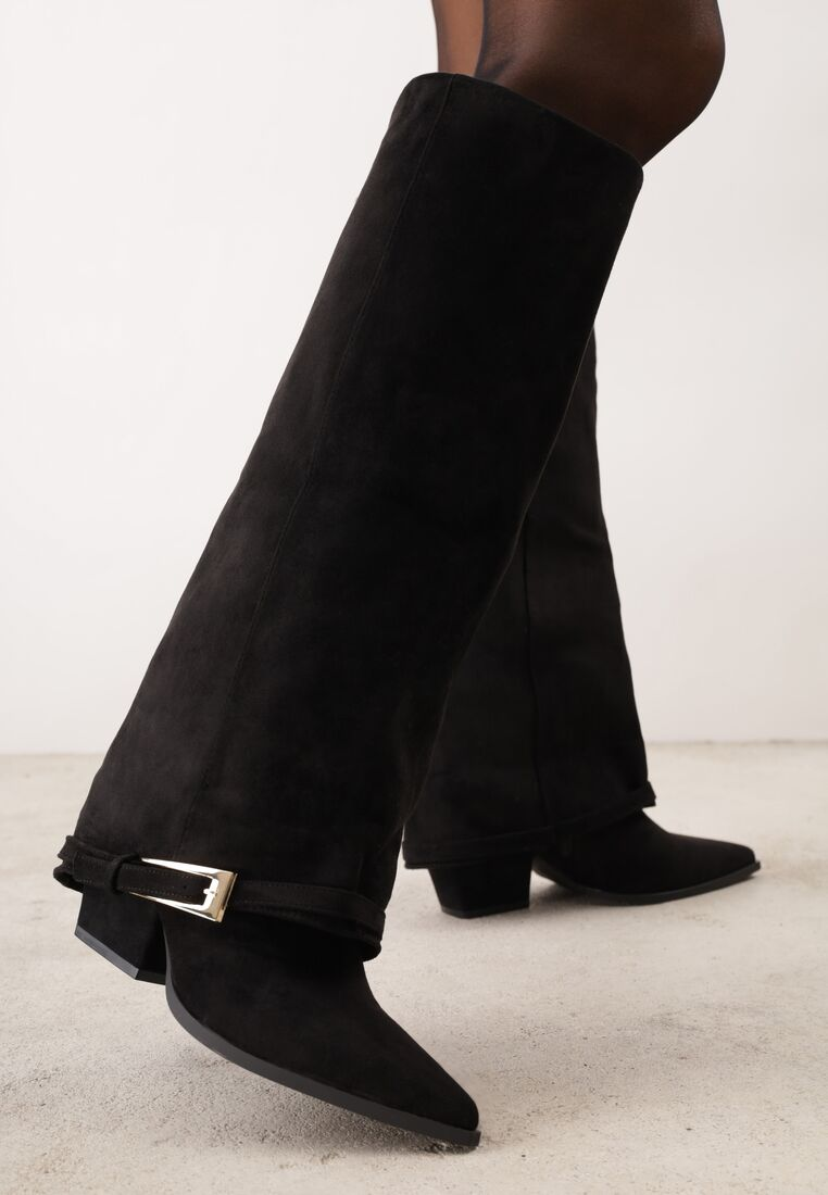 Bottes Hautes Style revers en Suédine - noir