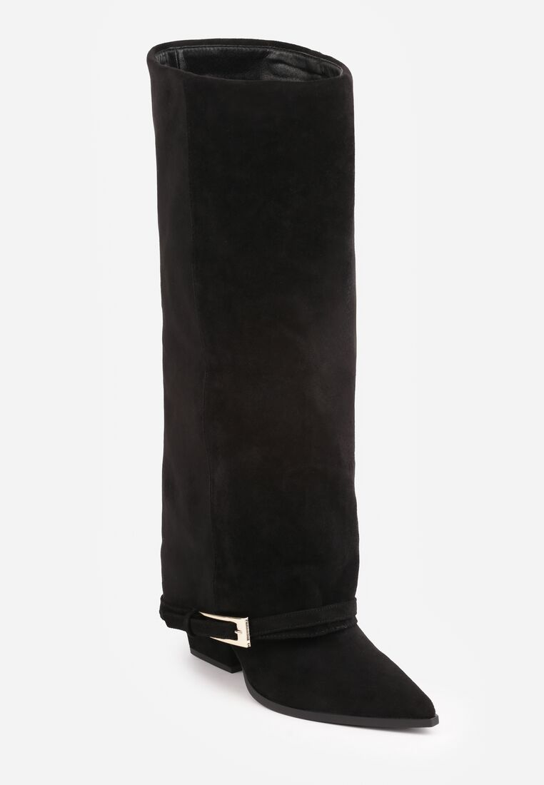 Bottes Hautes Style revers en Suédine - noir