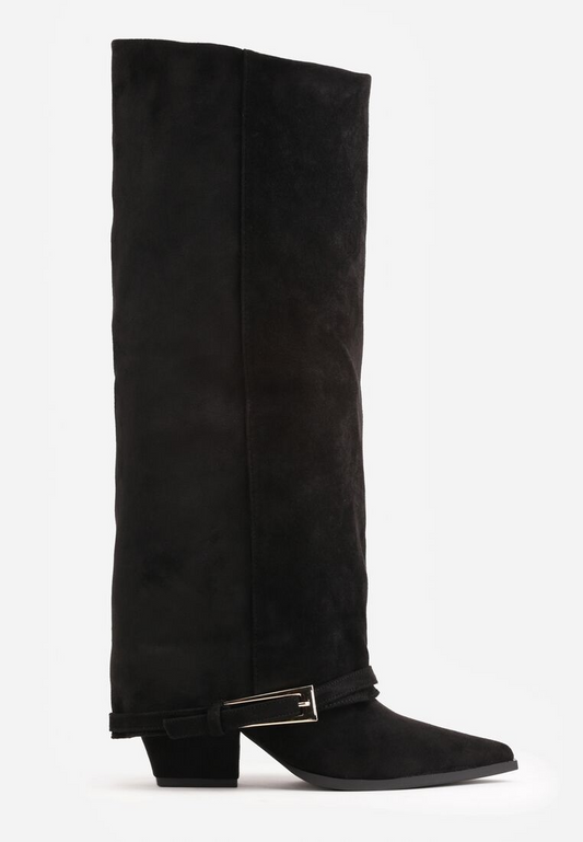Bottes Hautes Style revers en Suédine - noir