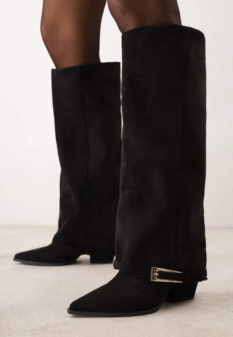 Bottes Hautes Style revers en Suédine - noir