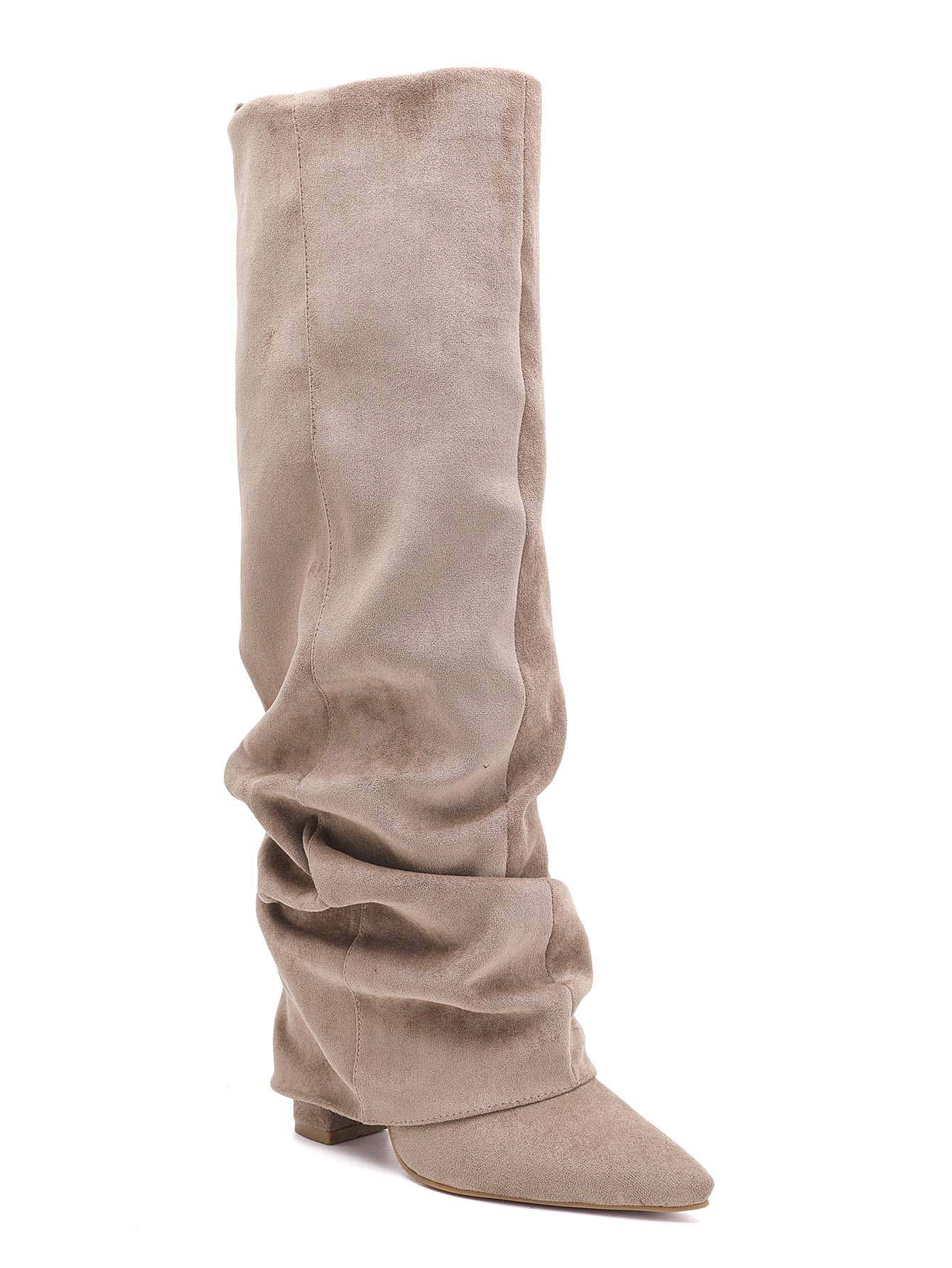 Bottes Plissées à Revers en Suède - taupe