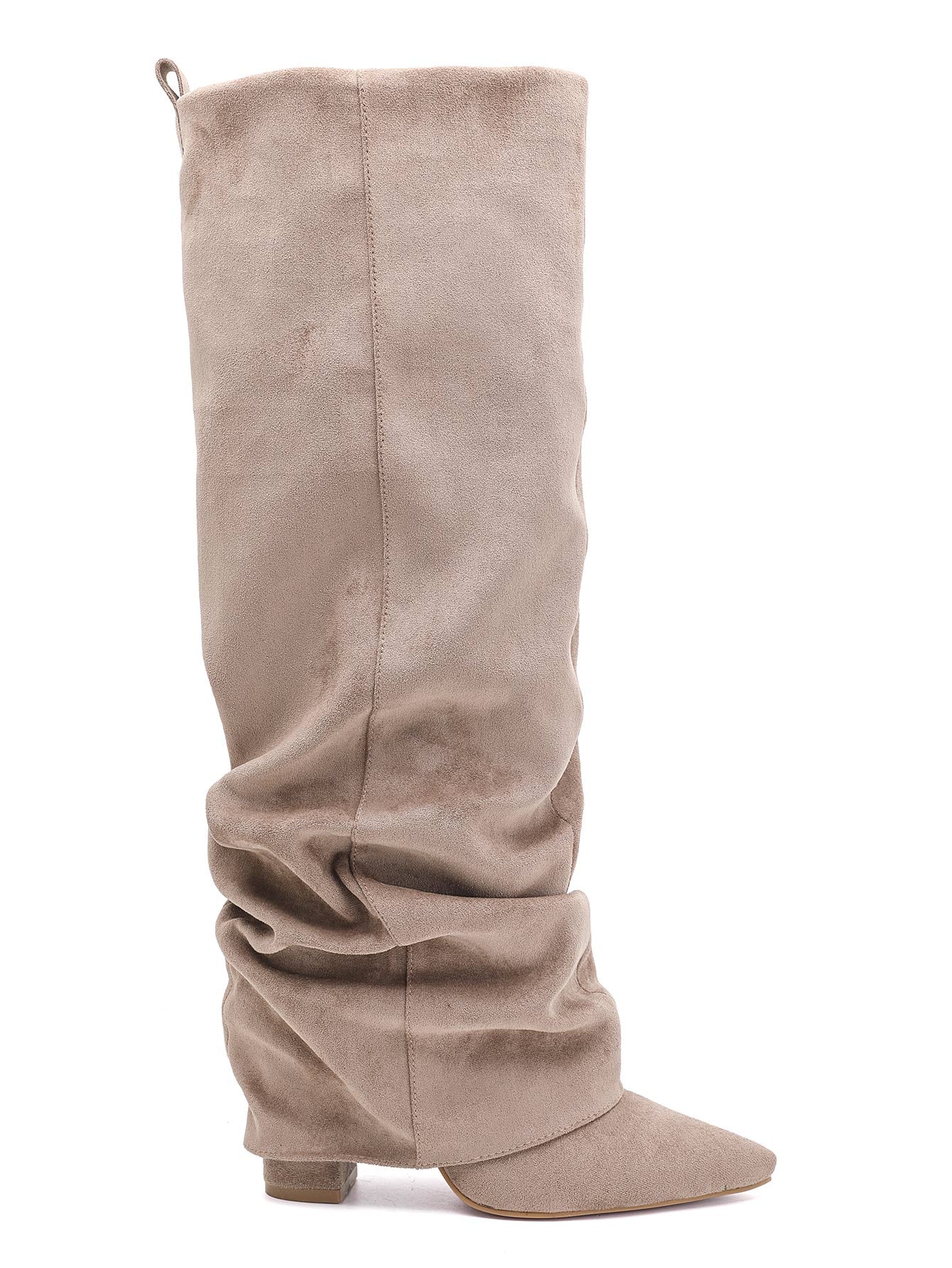 Bottes Plissées à Revers en Suède - taupe