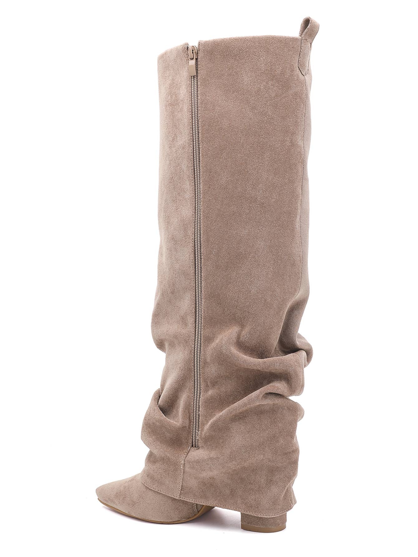 Bottes Plissées à Revers en Suède - taupe