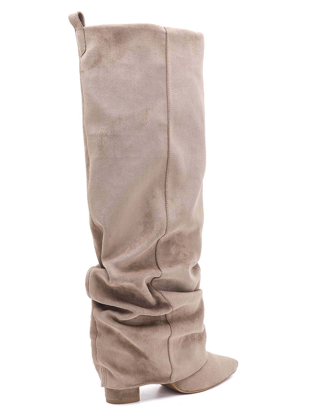 Bottes Plissées à Revers en Suède - taupe