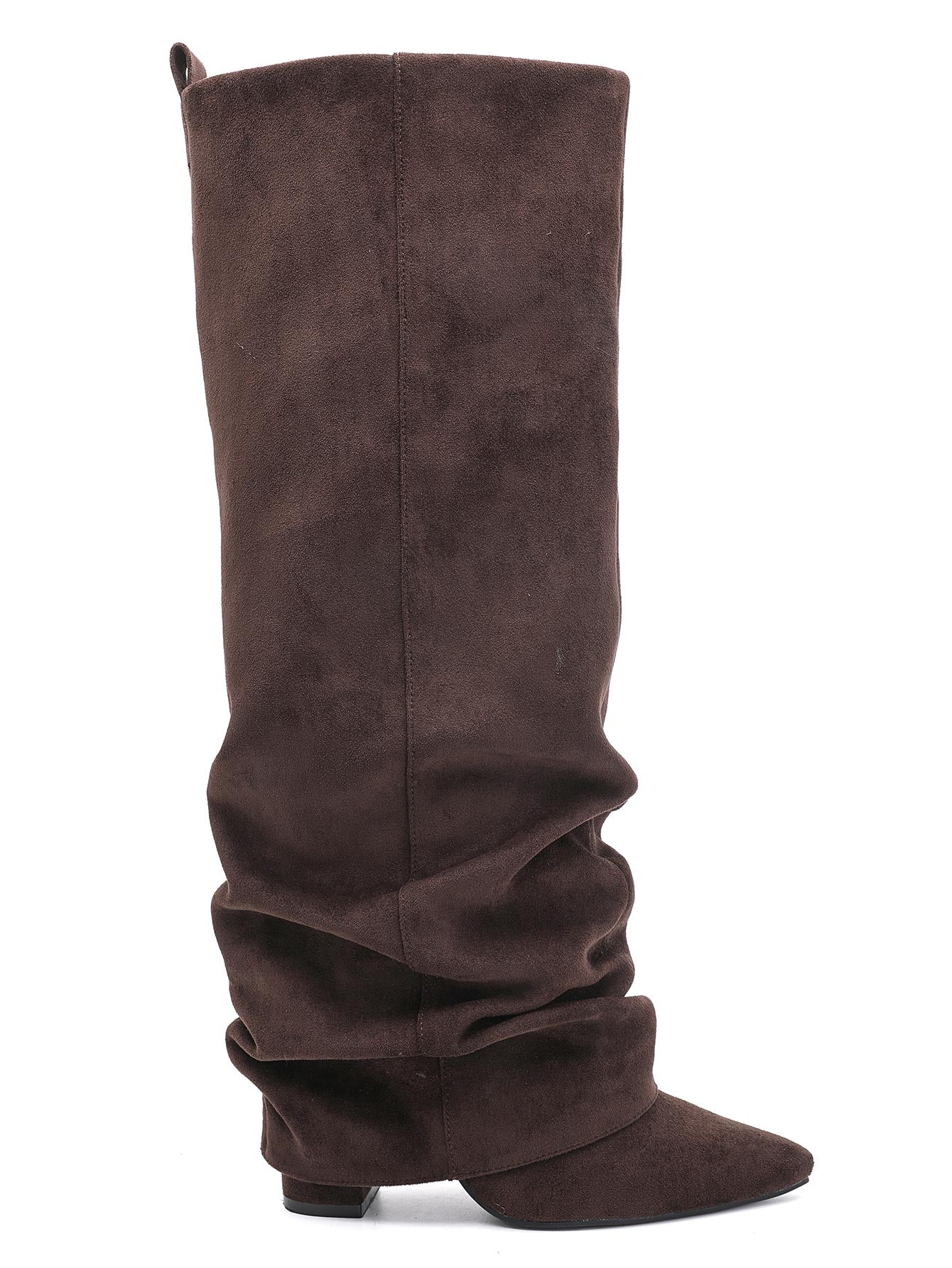 Bottes Plissées à Revers en Suède - marron