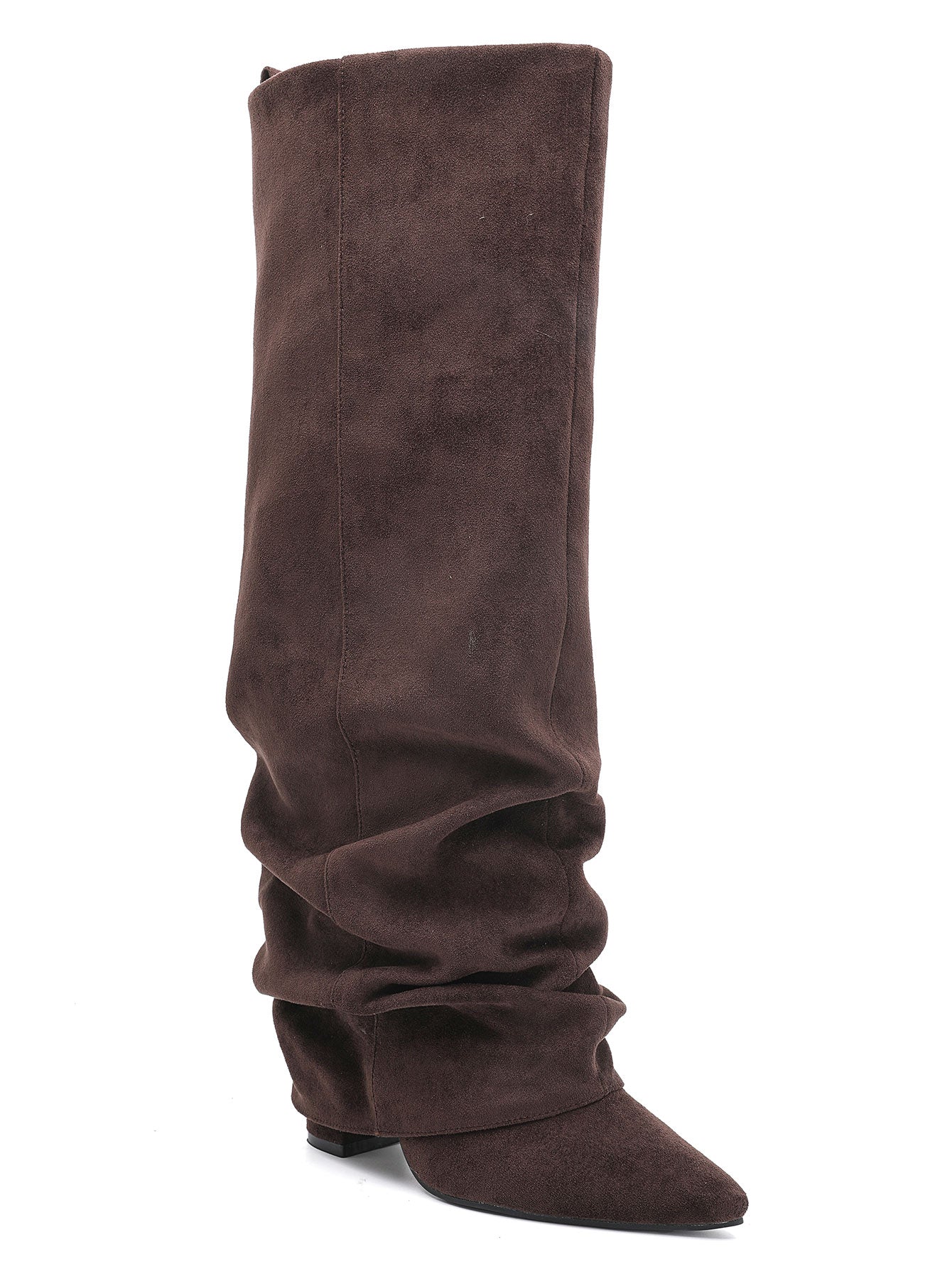 Bottes Plissées à Revers en Suède - marron