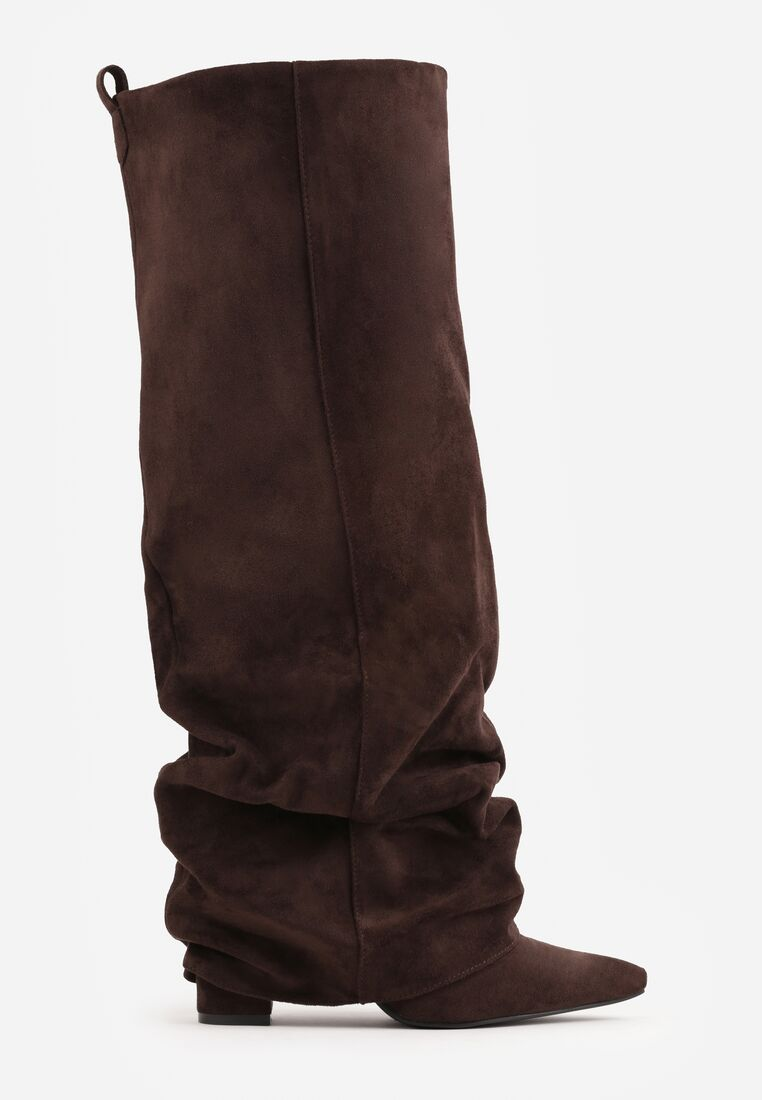 Bottes Plissées à Revers en Suède - marron