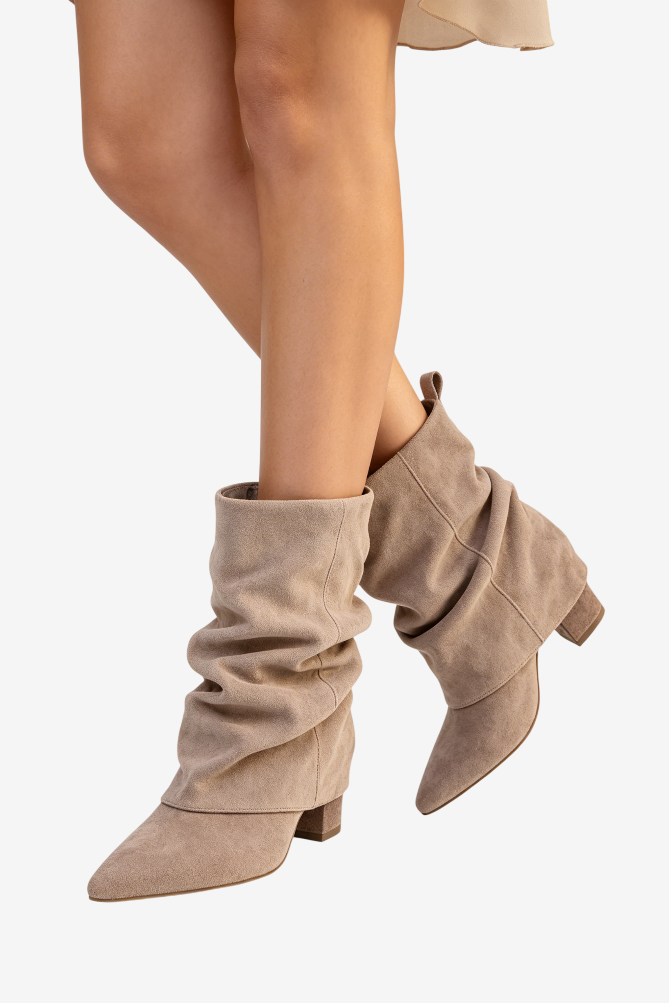 Bottines Plissées à Revers en Suède - taupe