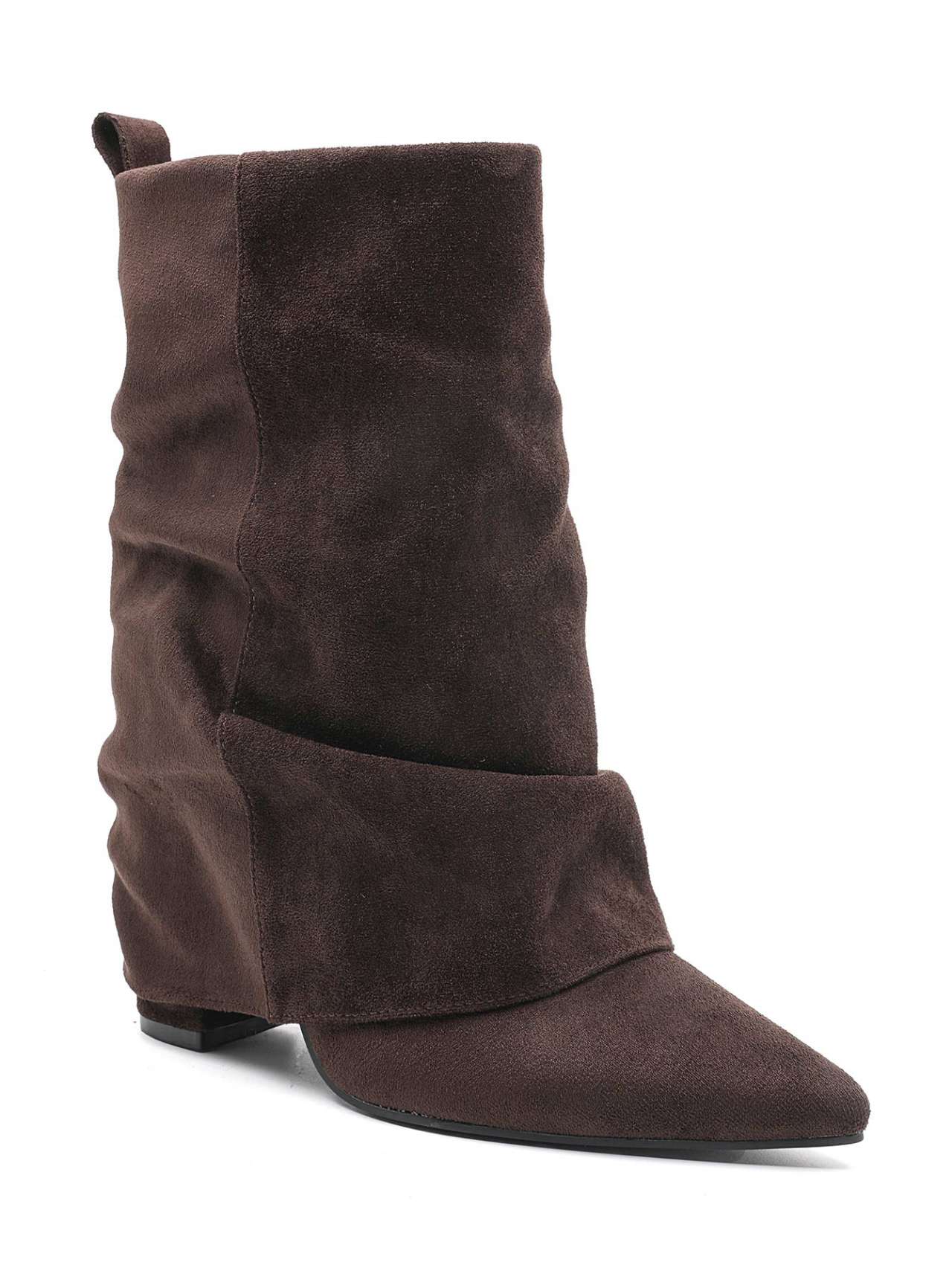 Bottines Plissées à Revers en Suède - marron