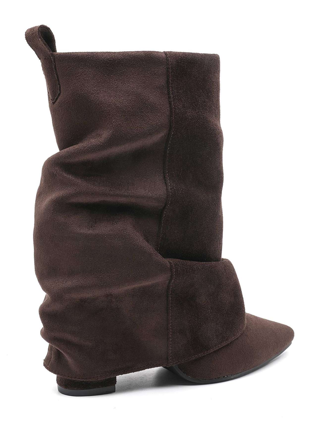 Bottines Plissées à Revers en Suède - marron