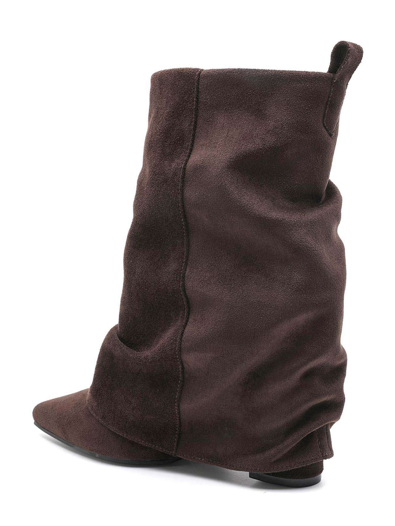 Bottines Plissées à Revers en Suède - marron