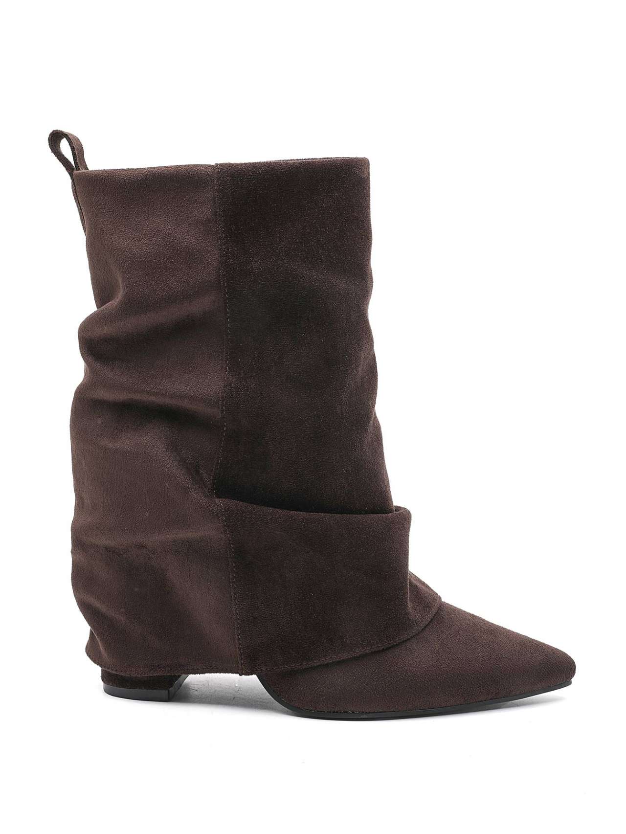Bottines Plissées à Revers en Suède - marron