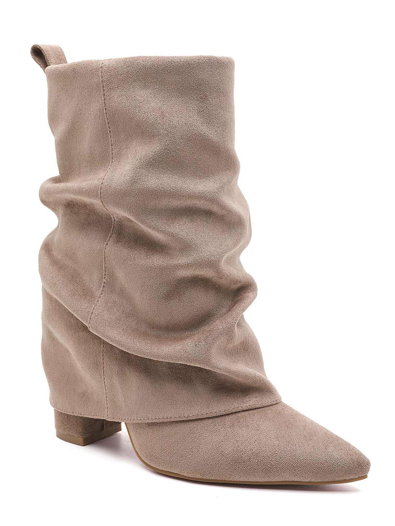 Bottines Plissées à Revers en Suède - taupe