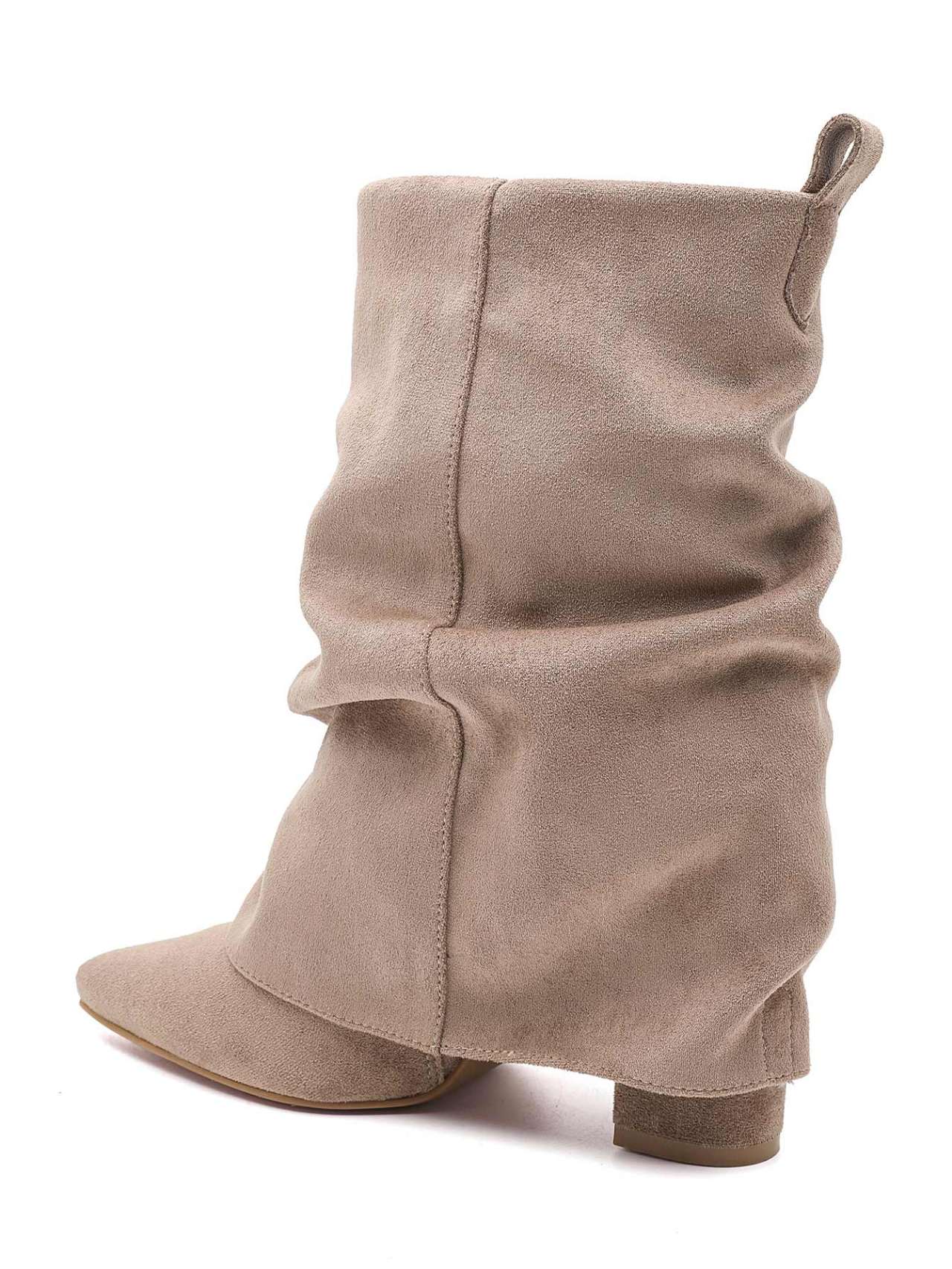 Bottines Plissées à Revers en Suède - taupe