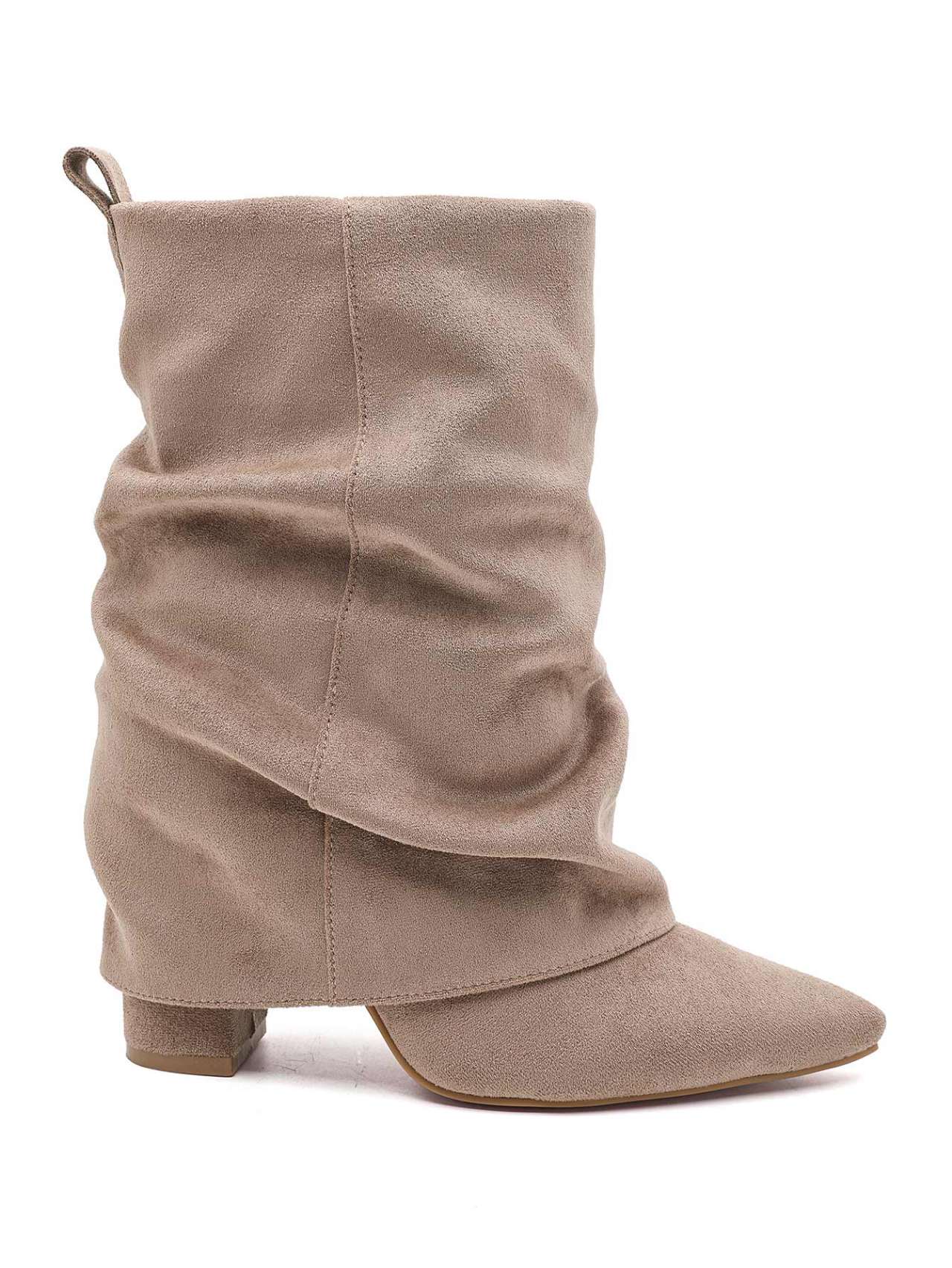 Bottines Plissées à Revers en Suède - taupe