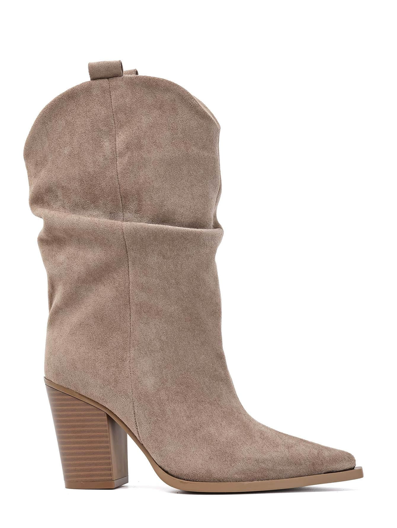 Boots à talons Style Santiags Plissées,  Taupe
