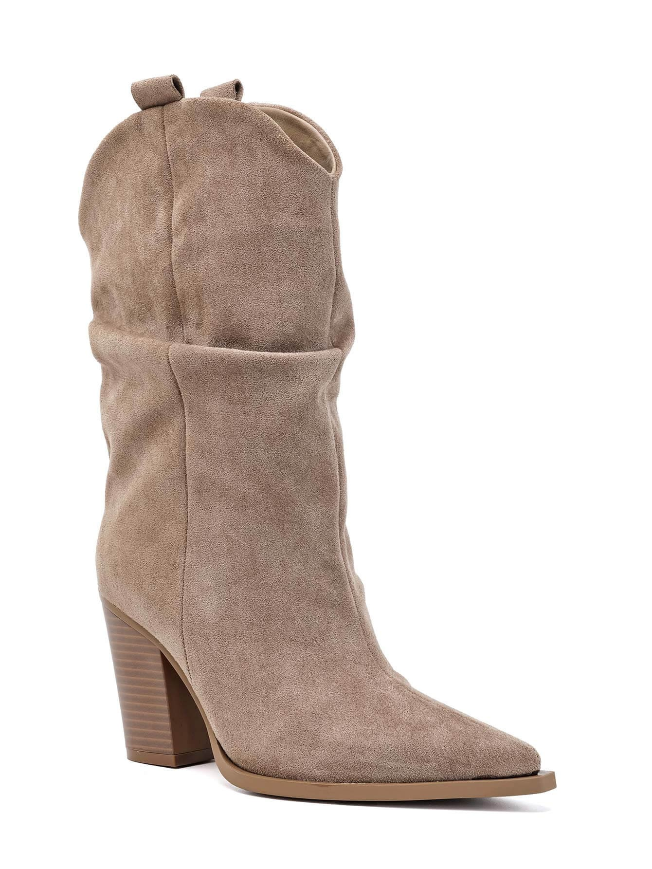 Boots à talons Style Santiags Plissées,  Taupe