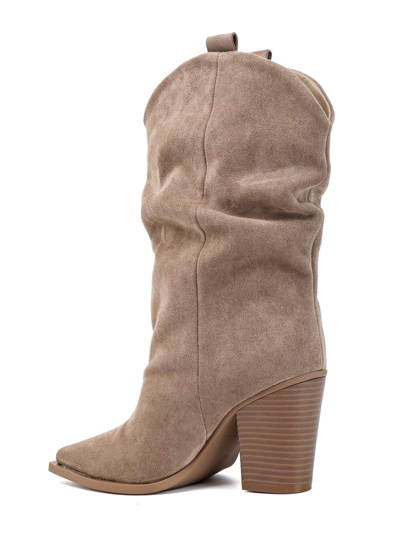 Boots à talons Style Santiags Plissées,  Taupe
