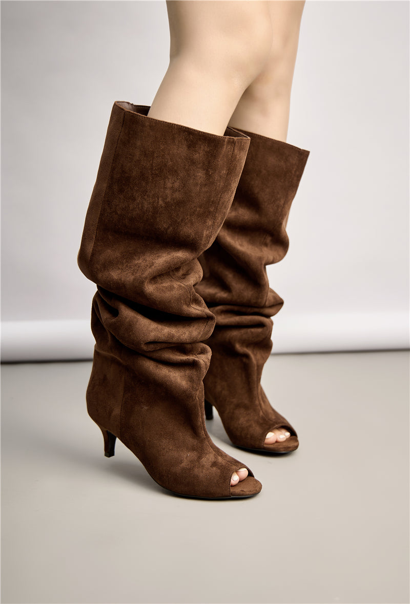 Bottes plissées tombantes pour femmes, Marron