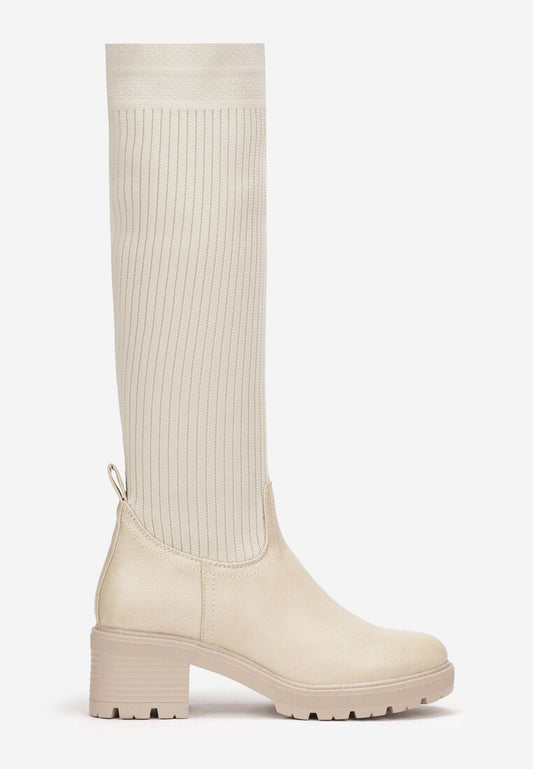 Bottes chaussettes femmes semelle crantée, beige écru