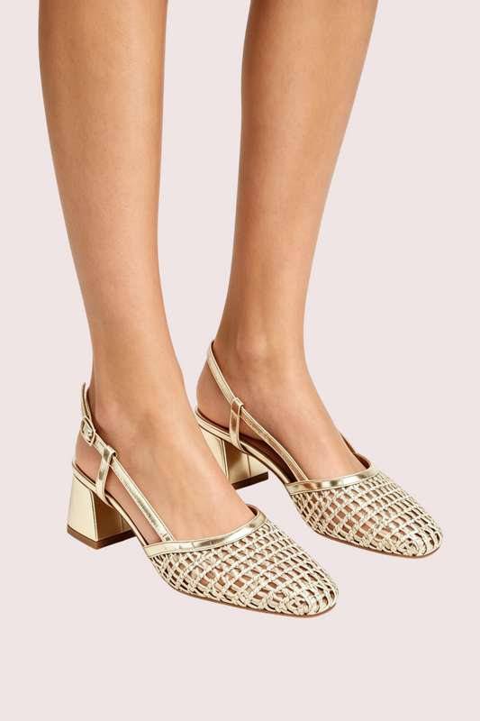 Escarpins Slingback Tressé à petit talon carré, Doré clair