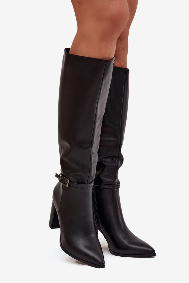 Bottes Noires à talon bloc et bout pointu