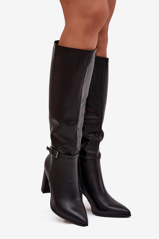 Bottes Noires à talon bloc et bout pointu