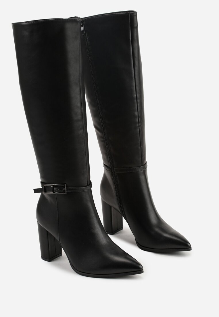 Bottes Noires à talon bloc et bout pointu