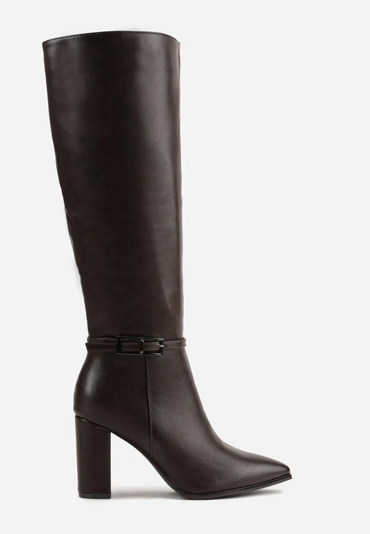Bottes Marron à talon bloc et bout pointu