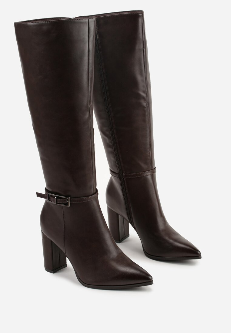 Bottes Marron à talon bloc et bout pointu