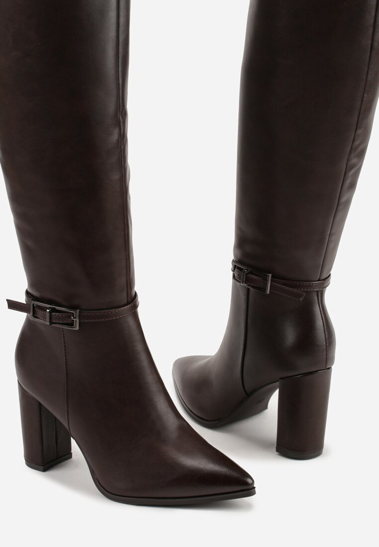Bottes Marron à talon bloc et bout pointu