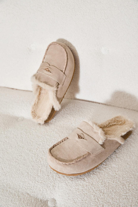 Mules Moccasins Fourrées - taupe
