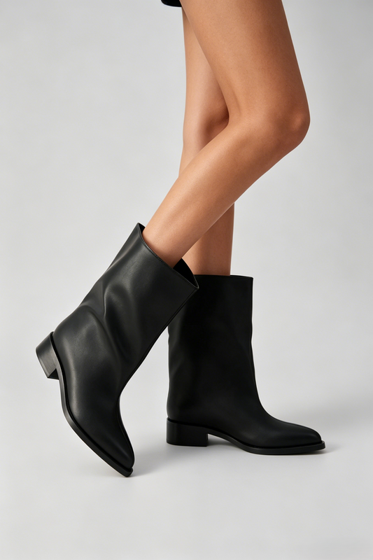 Bottines Mi-Hautes Minimalistes à Bout Pointu