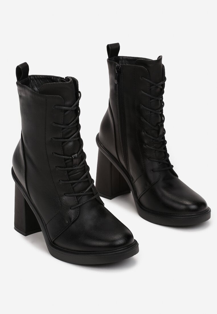 Bottines lacets et Talon Bloc en plateforme Noir VERA