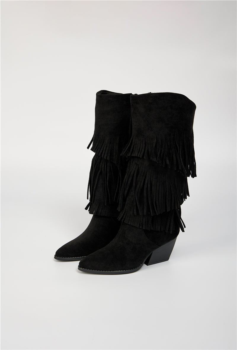 Botte Santiags style Cowboy à franges, Noire