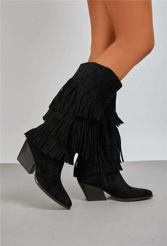 Botte Santiags style Cowboy à franges, Noire