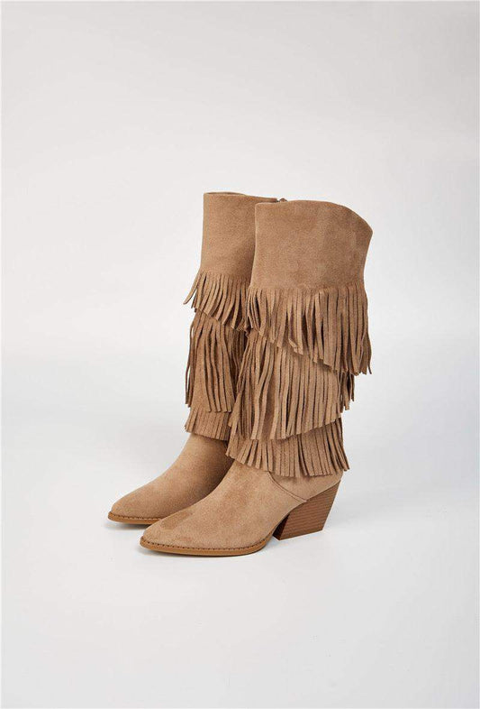 Botte Santiags style Cowboy à franges, Taupe