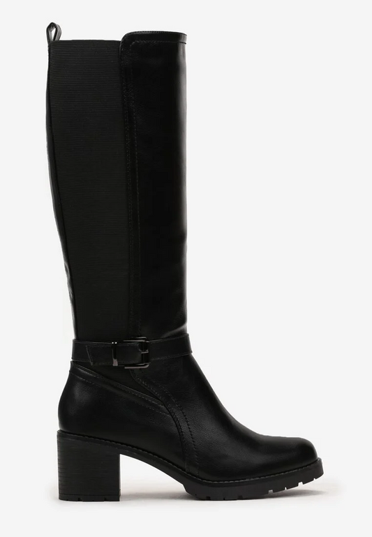 Bottes cavalières Noires à talon carré