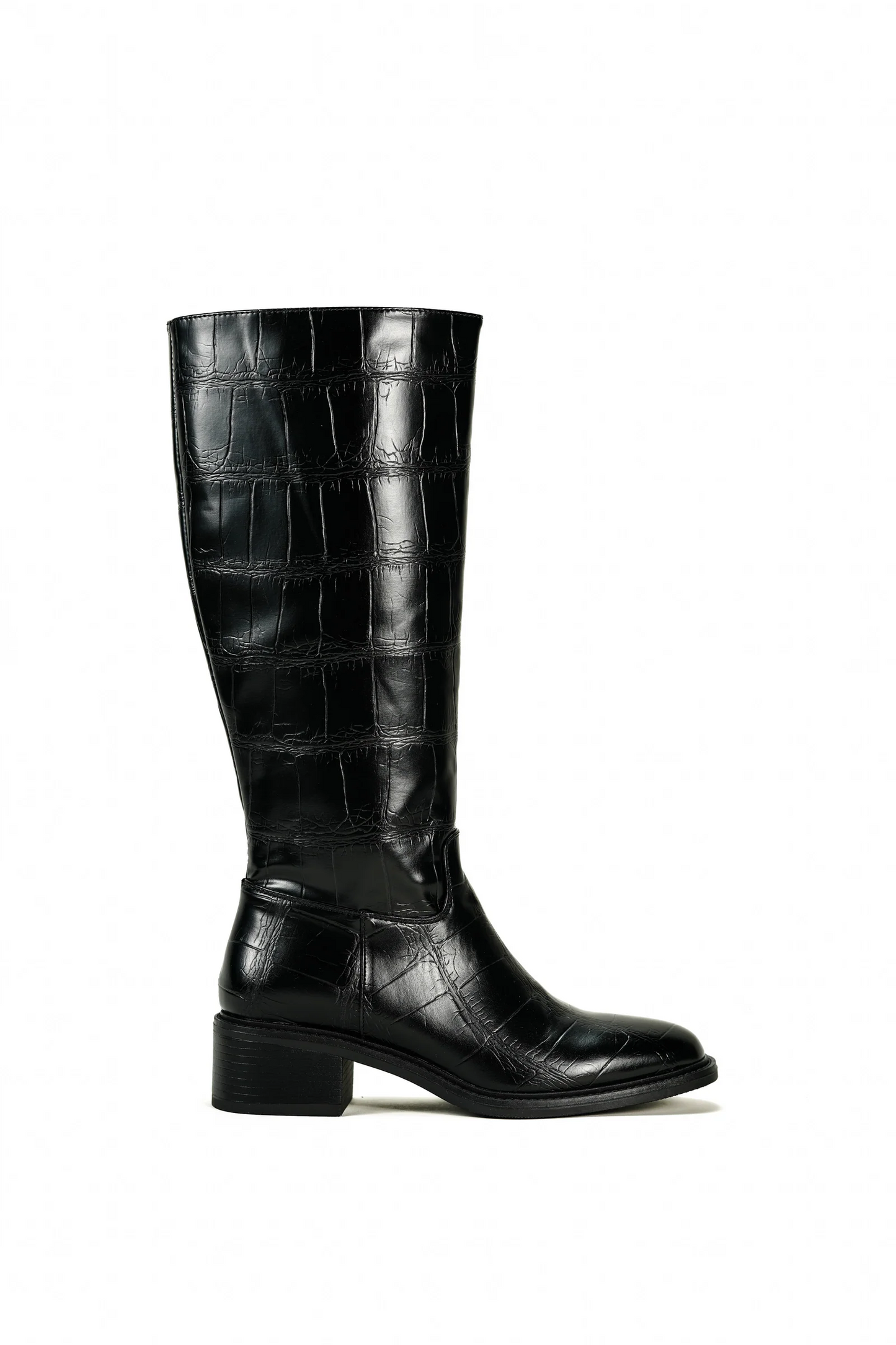 Bottes à petit talon en similicuir effet croco, Noir