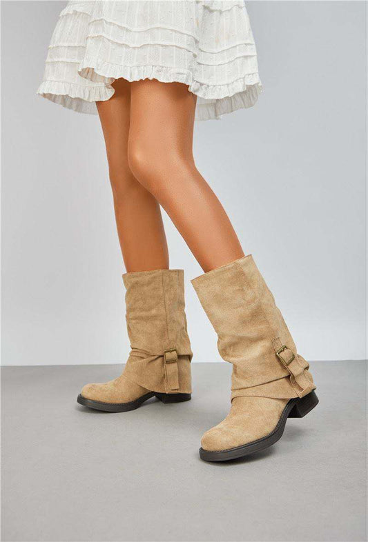 Biker boots guêtre avec boucle semelle crantée, Taupe