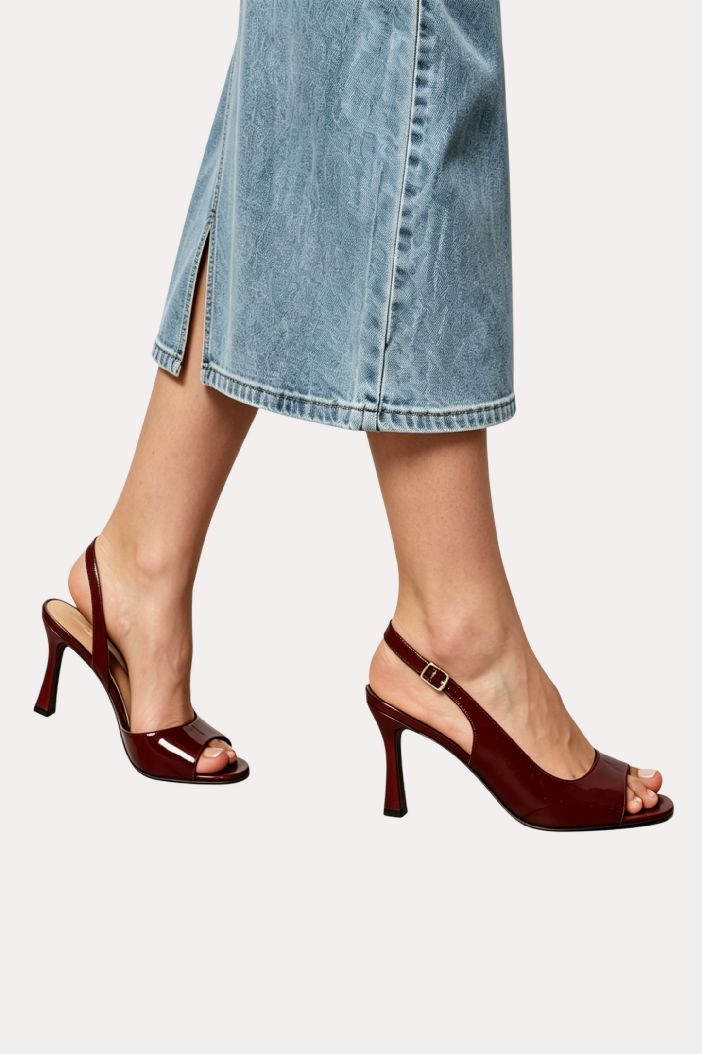 Escarpins slingback à bouts ouverts, Bordeaux vernis