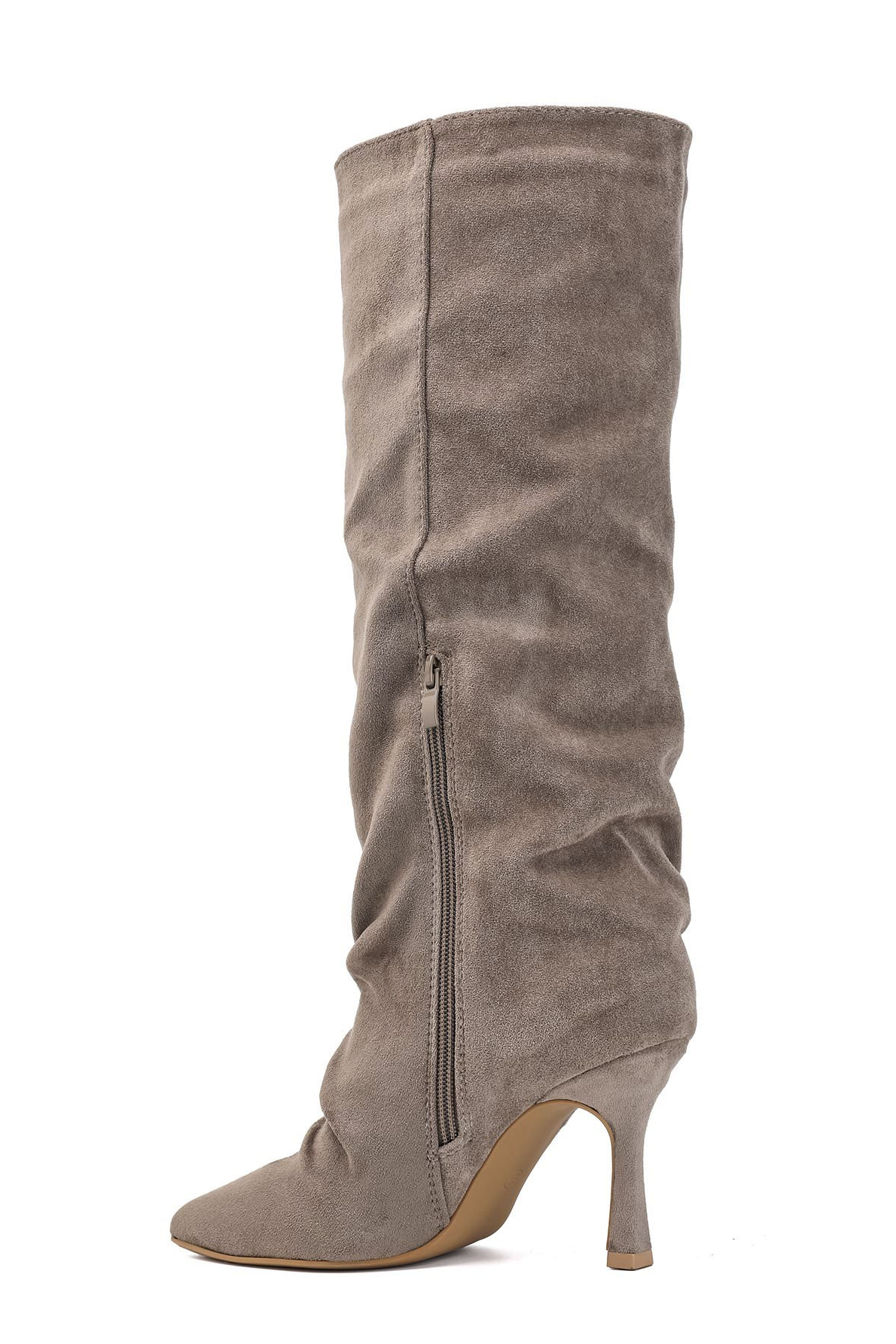 Bottes plissé à bout pointu talon aiguille, Taupe