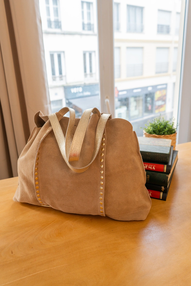 Sac Cabas en cuir daim GAELLE - Beige