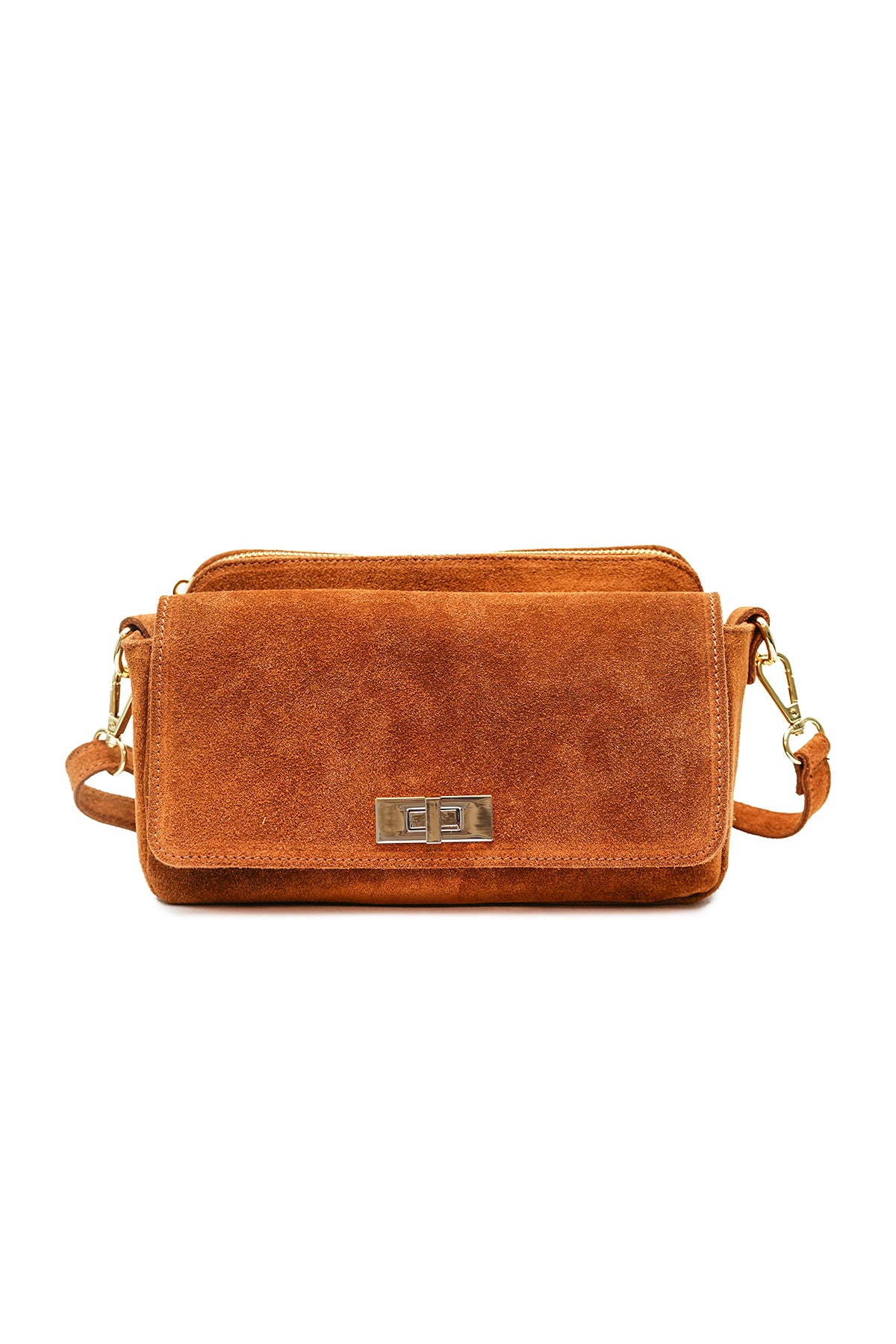 Sac cuir bandoulière ILIANA SUÈDE- Cognac