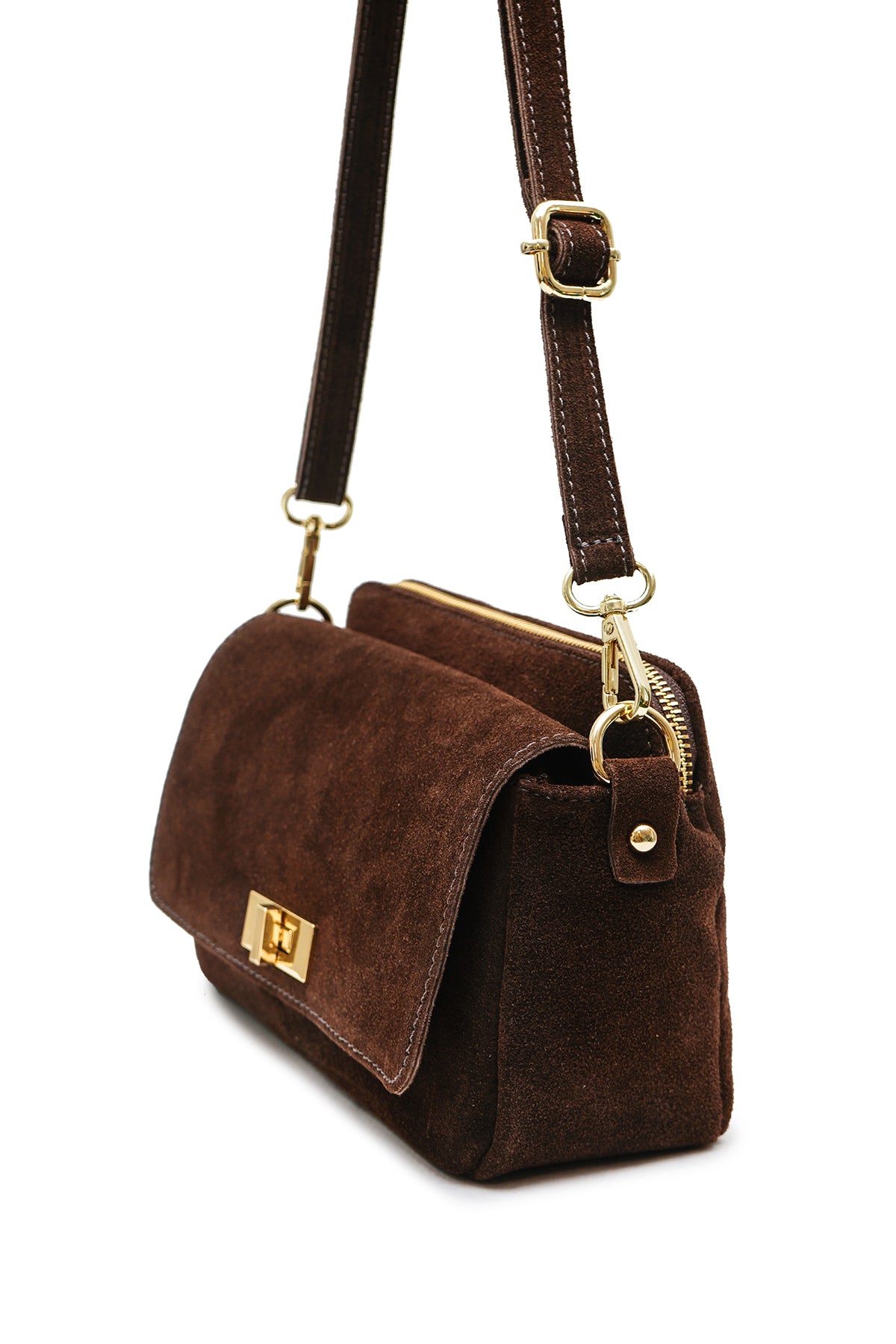 Sac cuir bandoulière ILIANA SUÈDE- Chocolat