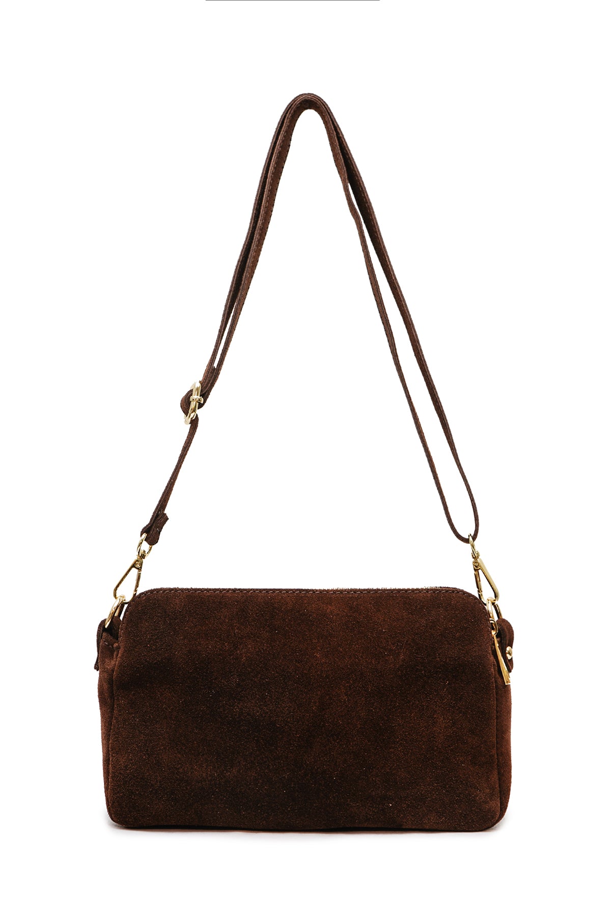 Sac cuir bandoulière ILIANA SUÈDE- Chocolat