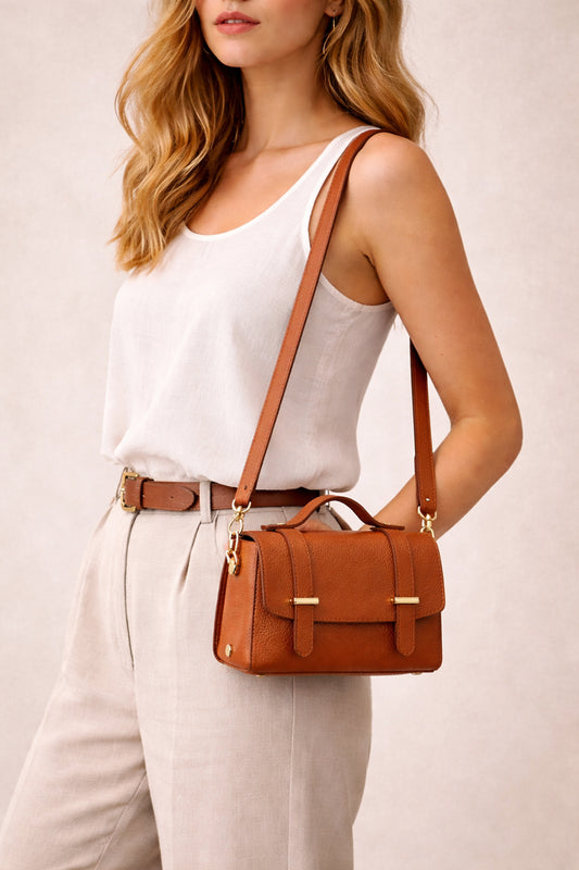 Sac cuir porté main BILLIE, Cognac