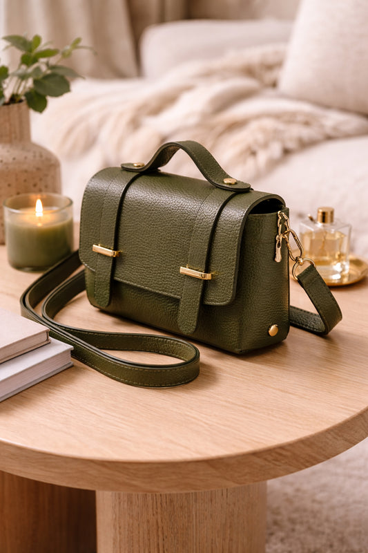 Sac cuir porté main BILLIE, Kaki vert